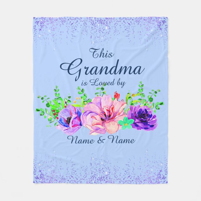Add or Edit Names This Grandma Is Loved By Floral  Fleece Blanket (Front)