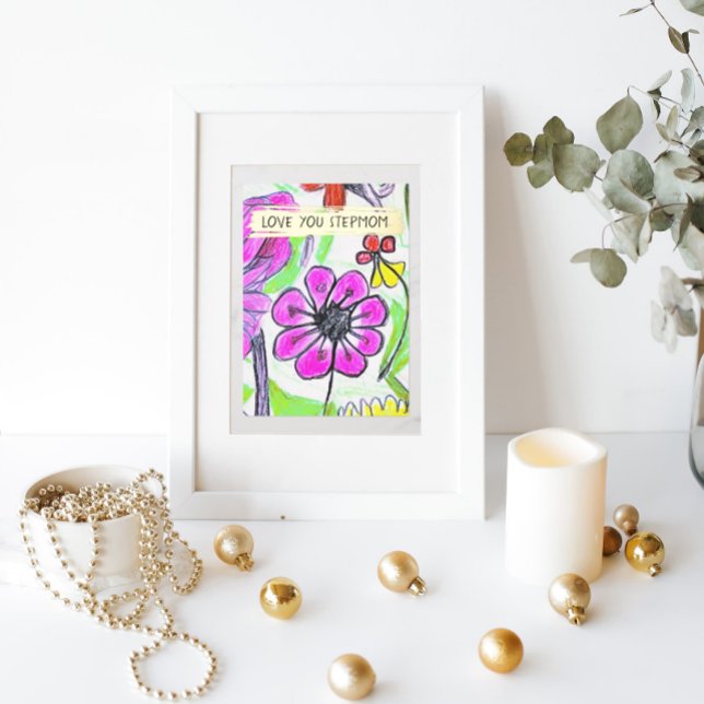 Add our Kid's Drawing Photo Cute Custom Stepmother Foil Holiday Card (Creator Uploaded)