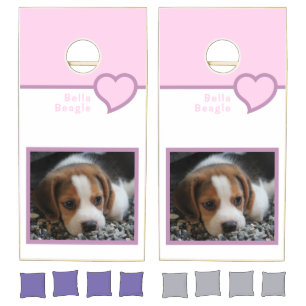 ADD OWN PHOTO PIC PET BEAGLE DOG PINK HEART SHAPE CORNHOLE SET