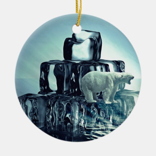 Add Own SLOGAN To Save Arctic Polar Bear Planet Ceramic Ornament (Front)