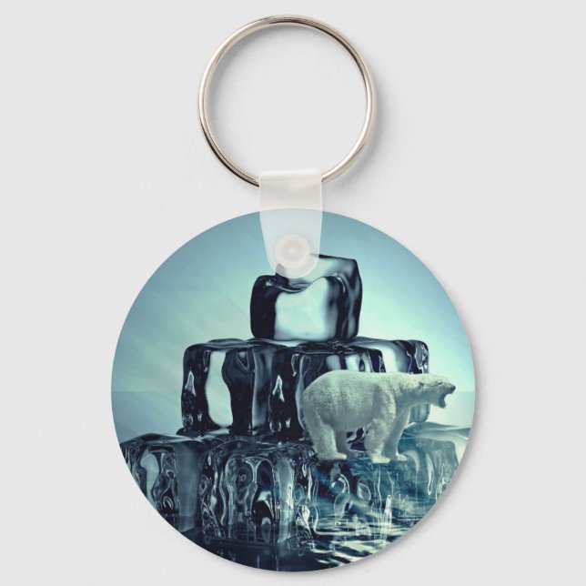 Add Own SLOGAN To Save Arctic Polar Bear Planet Keychain (Front)