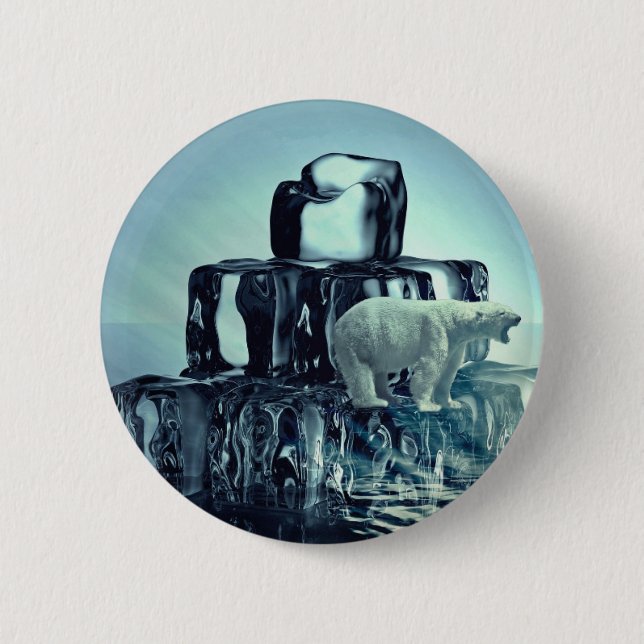 Add Own SLOGAN To Save Arctic Polar Bear Planet Pinback Button (Front)