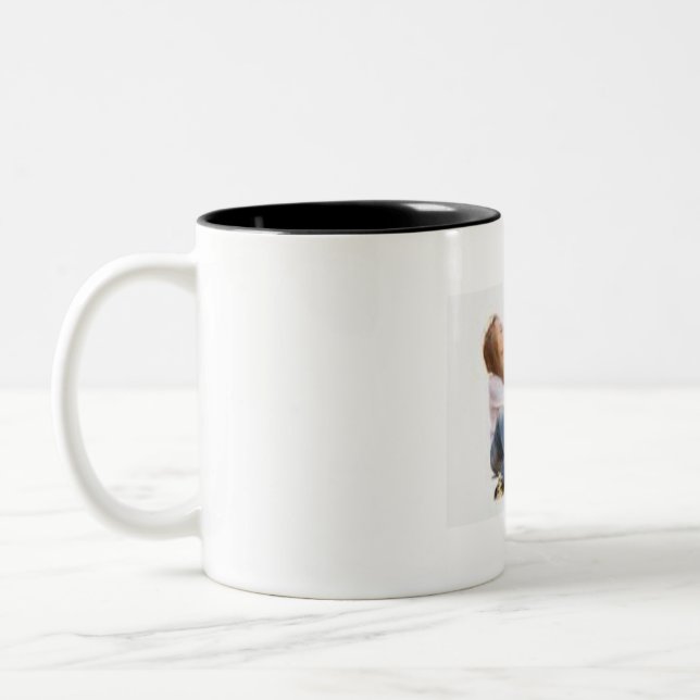 Add Own Text Script 3 Photo Collage DOG AND GIRL  Two-Tone Coffee Mug (Left)
