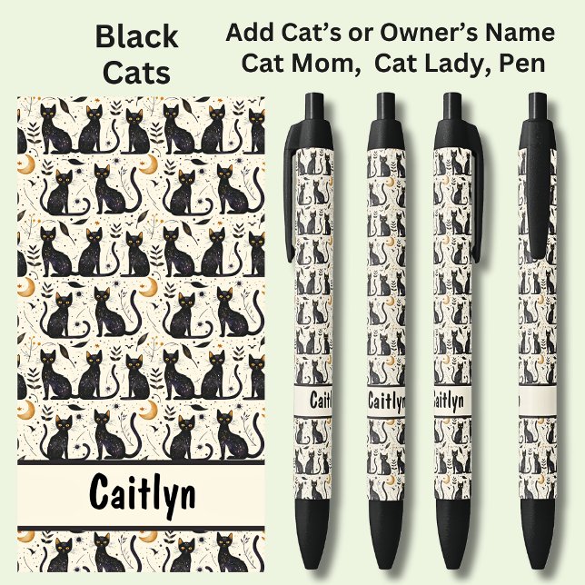 Add Owner or Cat's Name, Black Cats Illustrations Pen (Creator Uploaded)