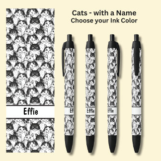 Add Owner or Cat's Name, Cats Illustration Pen