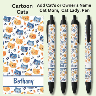 Add Owner or Cat's Name, Peaceful Cartoon Cats Pen