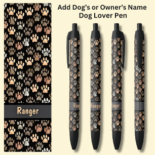 Add Owner's or Dog's Name, Dog Paw Prints Brown Pen