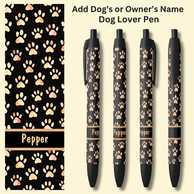 Add Owner's or Dog's Name, Dog Paw Prints on Brown Pen (Creator Uploaded)