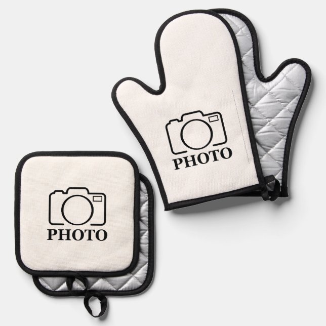 Add Personalized Photo Wedding Modern Cute Elegant Oven Mitt & Pot Holder Set (Front/Back)