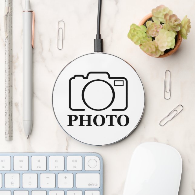 Add Personalized Photo Wedding Modern Cute Elegant Wireless Charger (Desk)