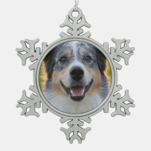 Add Pet Photo Customize Snowflake Pewter Christmas Ornament