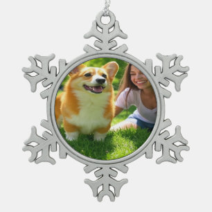 Add Pet Photo Personalize Customize Snowflake Pewter Christmas Ornament