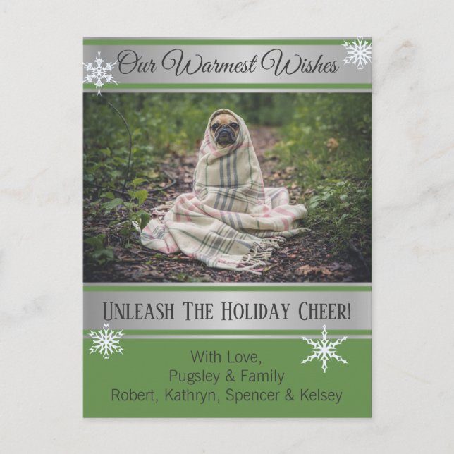 Add Pet Photo "Warmest Wishes" Holiday Postcard (Front)