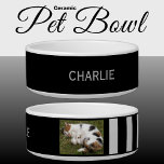 Add photo and name black and grey<br><div class="desc">Pet bowl / cat / dog
Add a name and a photo.
Grey and black with stripes.</div>