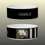 Add photo and name black and grey bowl<br><div class="desc">Pet bowl / cat / dog
Add a name and a photo.
Grey and black with stripes.</div>