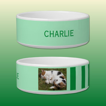 Add Photo And Name Light And Dark Green Bowl by LynnroseDesigns at Zazzle