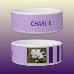 Add photo and name light and dark purple bowl<br><div class="desc">Pet bowl / cat / dog
Add a name and a photo.
Light and dark purple with stripes.</div>