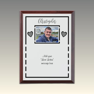 Add photo and name love letter black grey award plaque