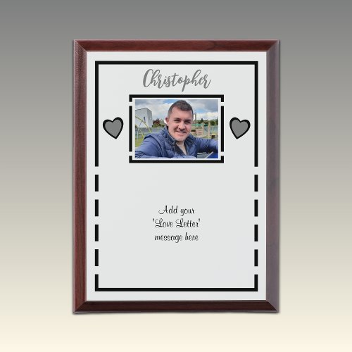 Add photo and name love letter black grey award plaque