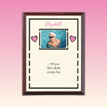Add photo and name love letter black pink award plaque<br><div class="desc">Keepsake wood wall plaque.
Add a name and photo.
Write your 'love letter' to the one you love,  husband or wife.
For a special occasion / wedding anniversary,  birthday,  or just because... 
Ivory,  black and pink.</div>