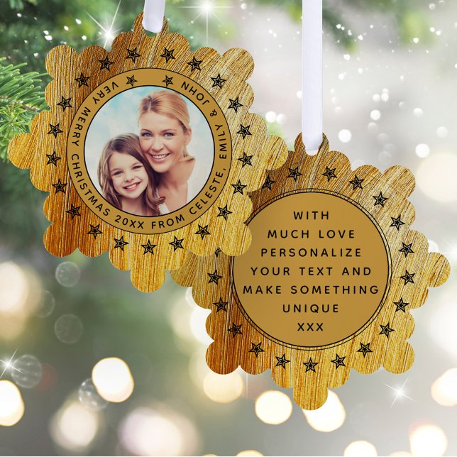   Add Photo And Name Merry Christmas Modern Family Ornament Card (Creator Uploaded)
