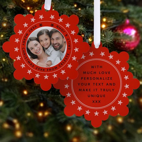   Add Photo And Name Merry Christmas Modern Family Ornament Card