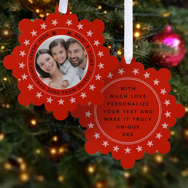   Add Photo And Name Merry Christmas Modern Family Ornament Card (Creator Uploaded)