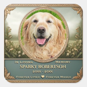 Add Photo And Name Pet Memorial Square Sticker by MemorialGiftShop at Zazzle