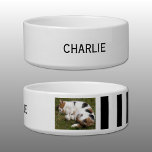 Add photo and name white and black bowl<br><div class="desc">Pet bowl / cat / dog
Add a name and a photo.
Black and white with stripes.</div>