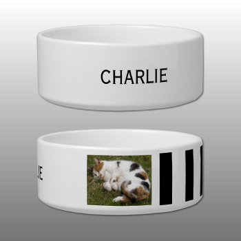 Add Photo And Name White And Black Bowl by LynnroseDesigns at Zazzle