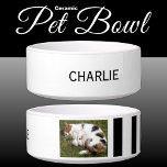 Add photo and name white and black bowl<br><div class="desc">Pet bowl / cat / dog
Add a name and a photo.
Black and white with stripes.</div>