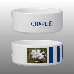 Add photo and name white and blue bowl