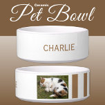 Add photo and name white and brown<br><div class="desc">Pet bowl / cat / dog
Add a name and a photo.
Brown and white with stripes.</div>