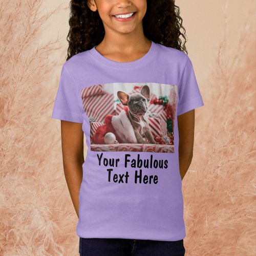 Add Photo and Text Custom Lavender Girls T_Shirt