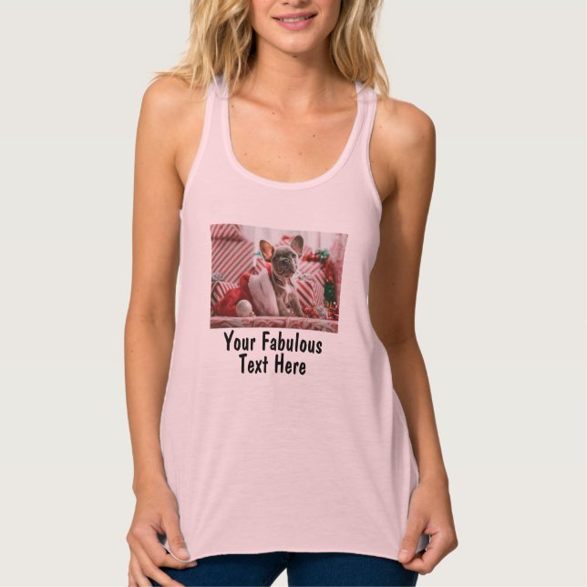 Add Photo and Text Custom Pink Hot Yoga Tank Top (Front)