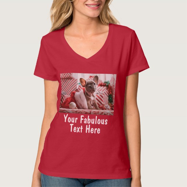 Add Photo and Text Custom V-Neck Red T-Shirt (Front)