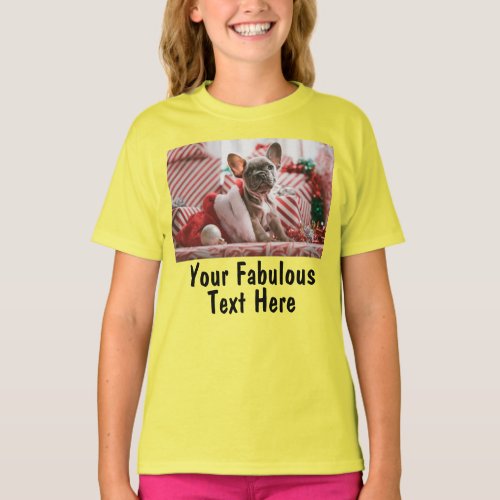 Add Photo and Text Custom Yellow Girls T_Shirt