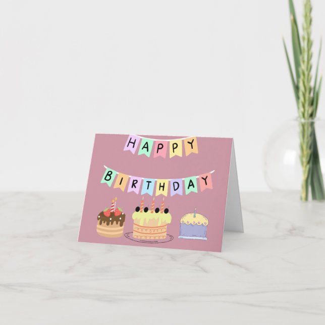 Add Photo and text cute pinky for girl birthday Card (Front)