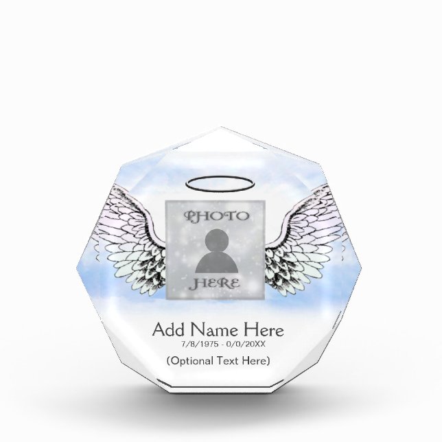 Add Photo | Angel Wings Memorial Acrylic Award (Front)