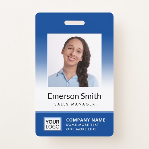 Add photo blue gradient employee name title id badge