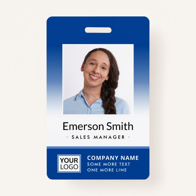 Add photo blue gradient employee name title id badge (Front)