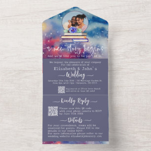 Add Photo Books & Rose Pastel Watercolor Wedding All In One Invitation