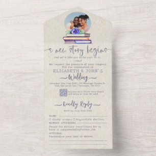 Add Photo Books & Rose Watercolor Lavender Wedding All In One Invitation