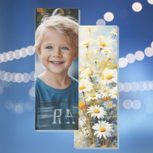 Add Photo Boy in Blue Double Sided Floral Bookmarks
