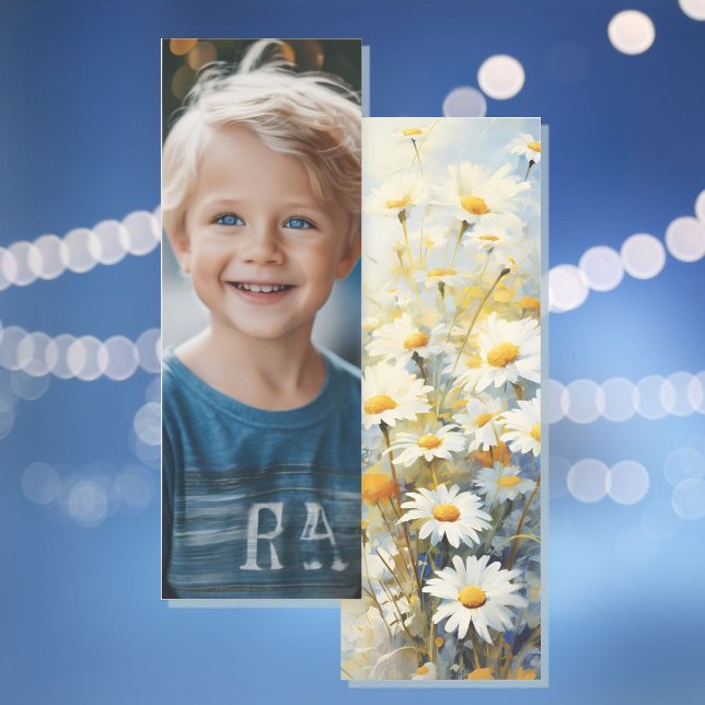 Add Photo Boy in Blue Double Sided Floral Bookmarks (Creator Uploaded)