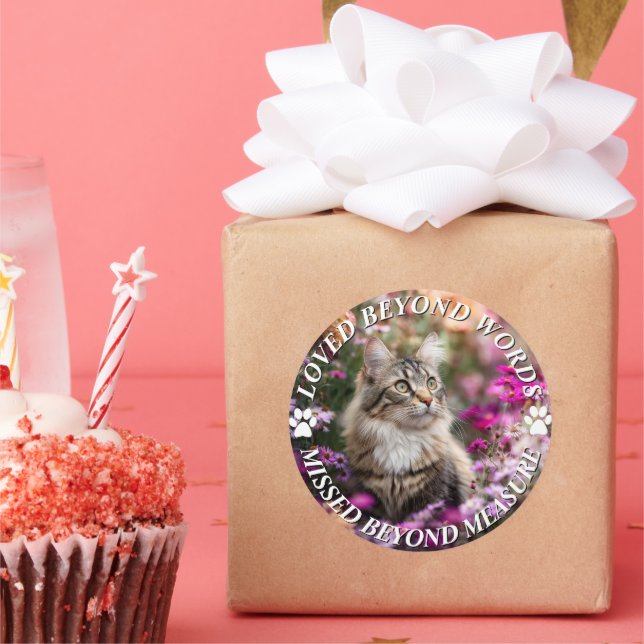 Add Photo Cat Memorial Classic Round Sticker (Party)