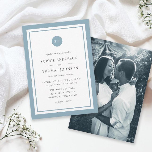 Add Photo Custom Color Round Monogram Wedding Invitation (Creator Uploaded)