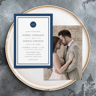 Add Photo Custom Color Round Monogram Wedding Invitation