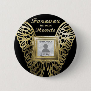 Add Photo Custom Gold Angel Wings Memorial Button