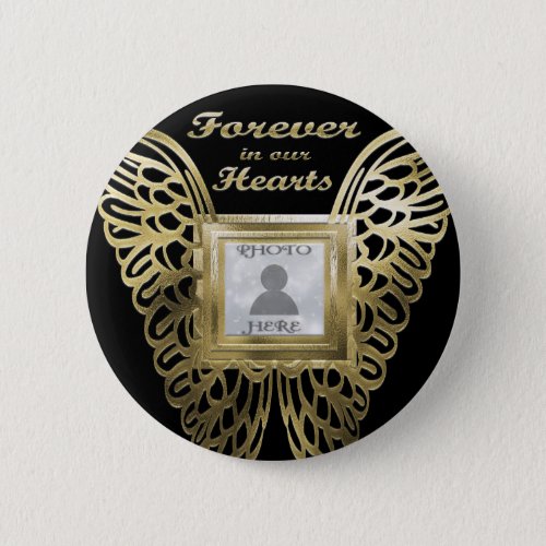 Add Photo Custom Gold Angel Wings Memorial Button